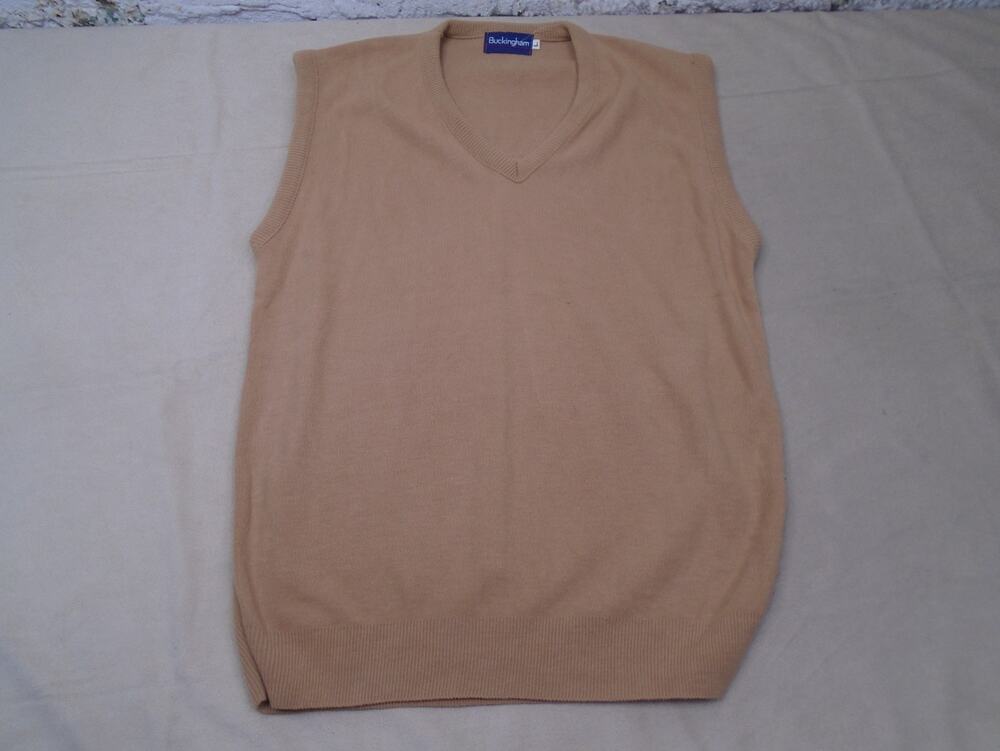 Vintage 90s Mens Buckingham Acrlyic Beige Sweater Vest Size Large USA Made